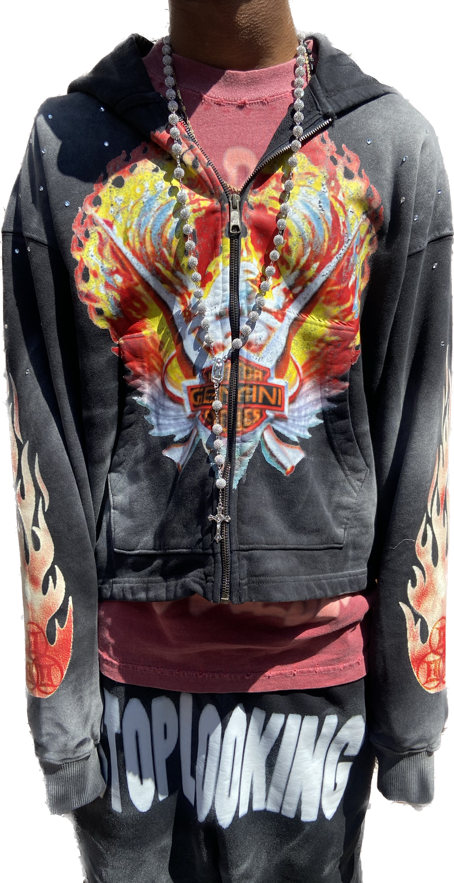 Gemini Flame Rhinestone Zip Up